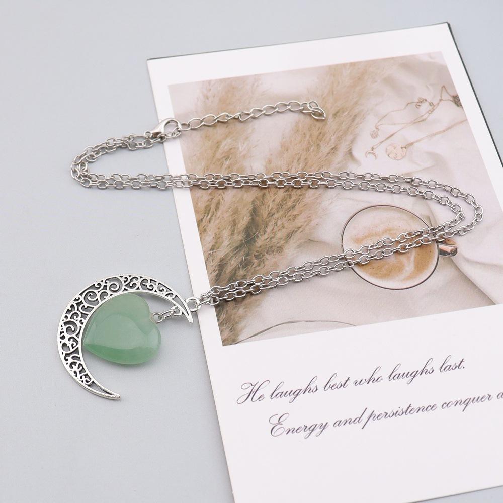 Natural Stone Crystal Amethyst Powder Crystal Moon Love Pendant Necklace Hollow Pendant Couple Necklace N164