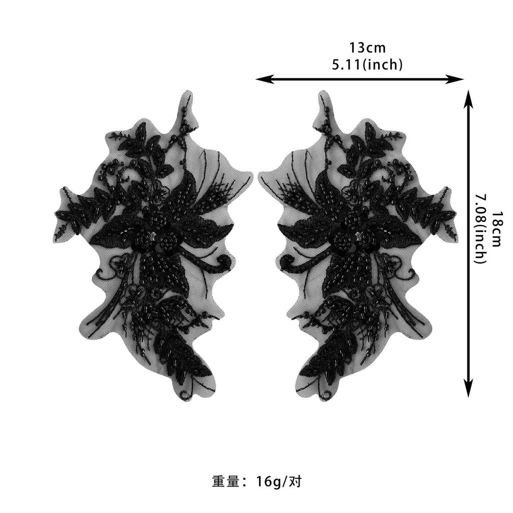 Black Mesh Embroidery Flower Bead Sequin Flower Clothing Dress Wedding Bag Decoration Flower Cloth Sticker Accessories
