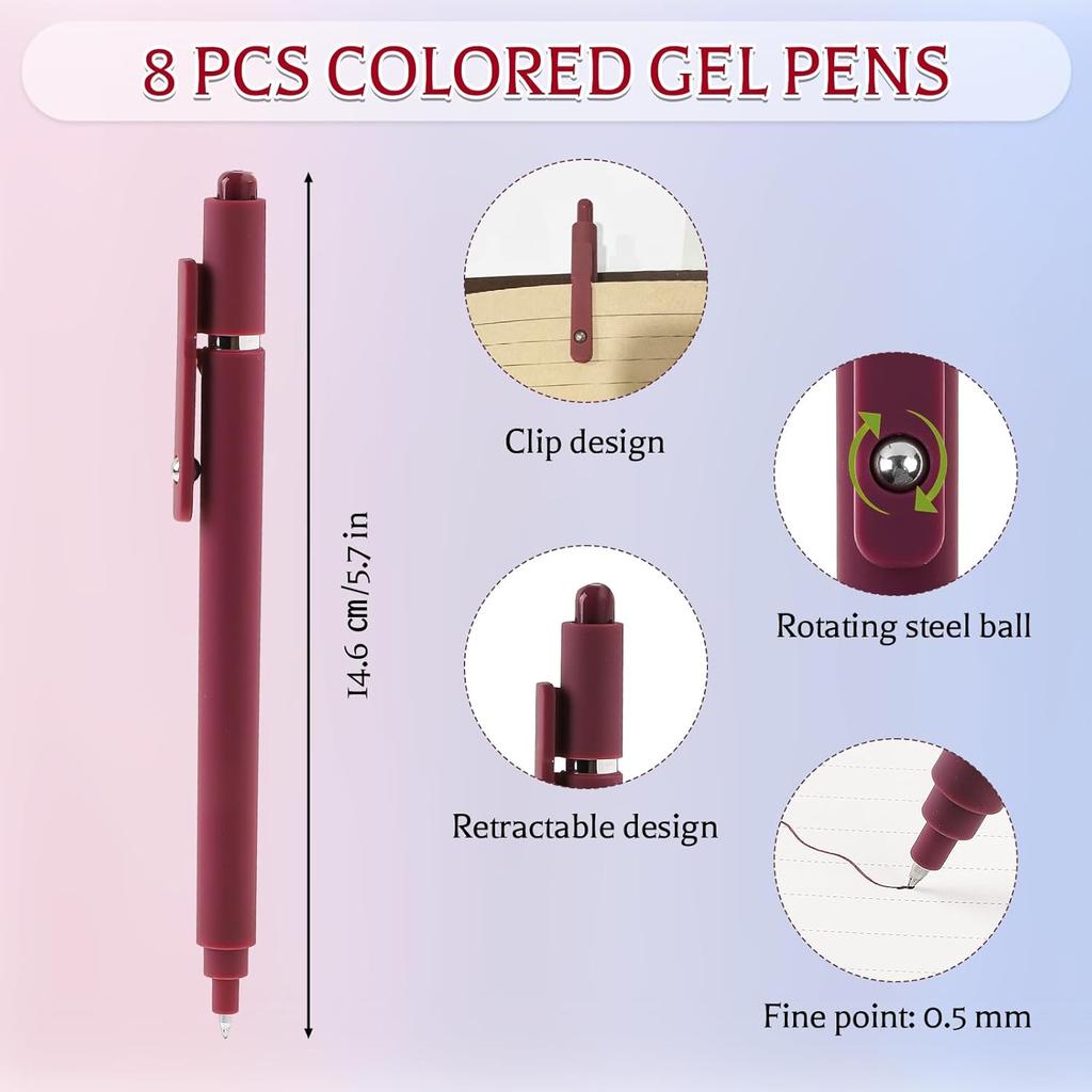 8 Pack Gel Colorful Pens, 0.5 mm Fine Tip Retractable Smooth Writing Multicolored Pens for Journaling Supplies Note Taking Office Supplies School