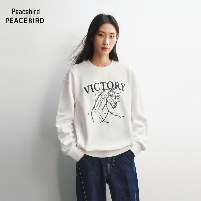 PEACEBIRD Women s Letter Graphic Loose Sweatshirt S