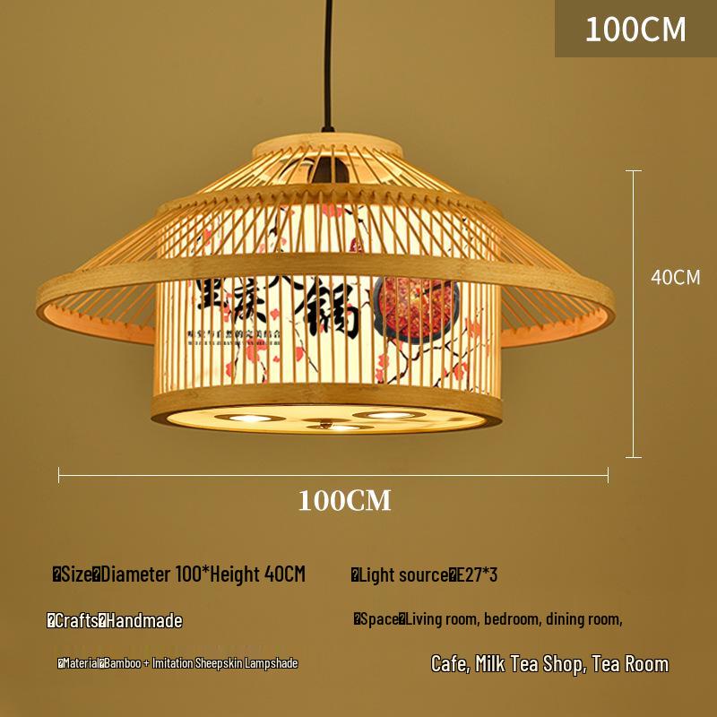 Retro Bamboo Pendant Lamp for Restaurants and Hotels - Chinese Style with Spotlight