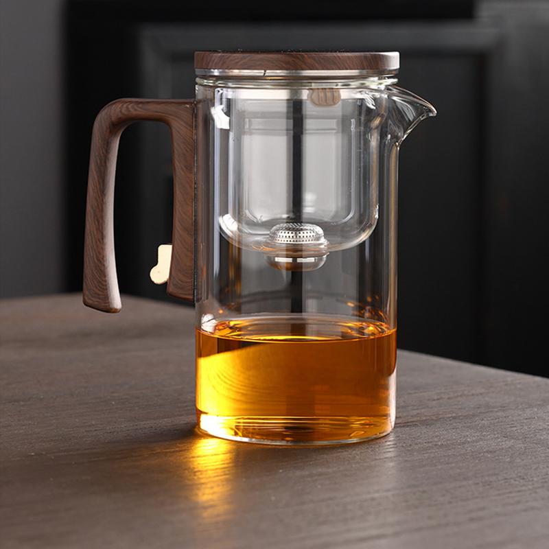 520/720ml Glass Teapot With Infuser Magnetic Suction Tea Infuser Pot Wooden Handle Tea Separation Filtering Glass Kettle