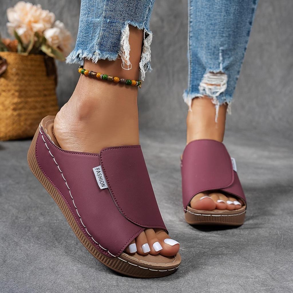 Women's Fashion Solid Slippers - Comfortable Arch Support,Breathable Outdoor Slippers Stylish,Open Toe Strap Back Heel Mid-heeled Stirrup Sandal