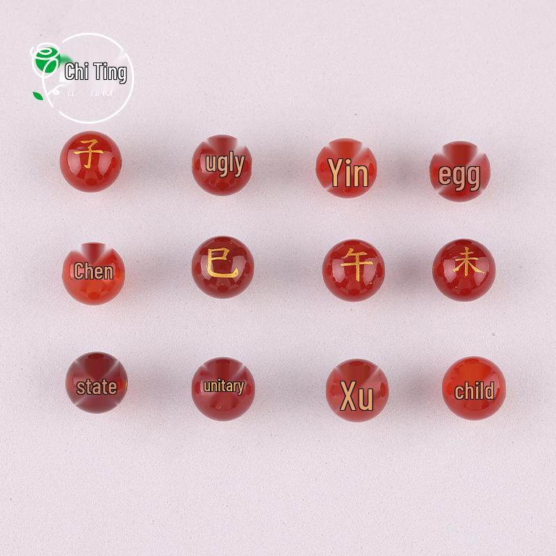 Náramek a přívěsek z červeného achátu dvanácti znamení zvěrokruhu s DIY distančními korálky ve tvaru sudu