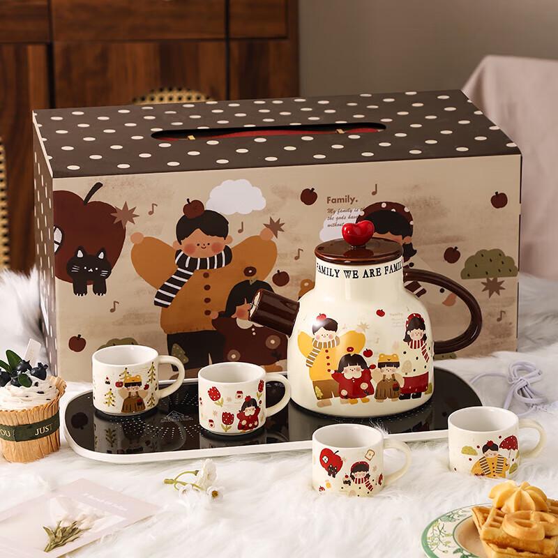 XIDERUN Ceramic Teapot and Cup Set with Warmer