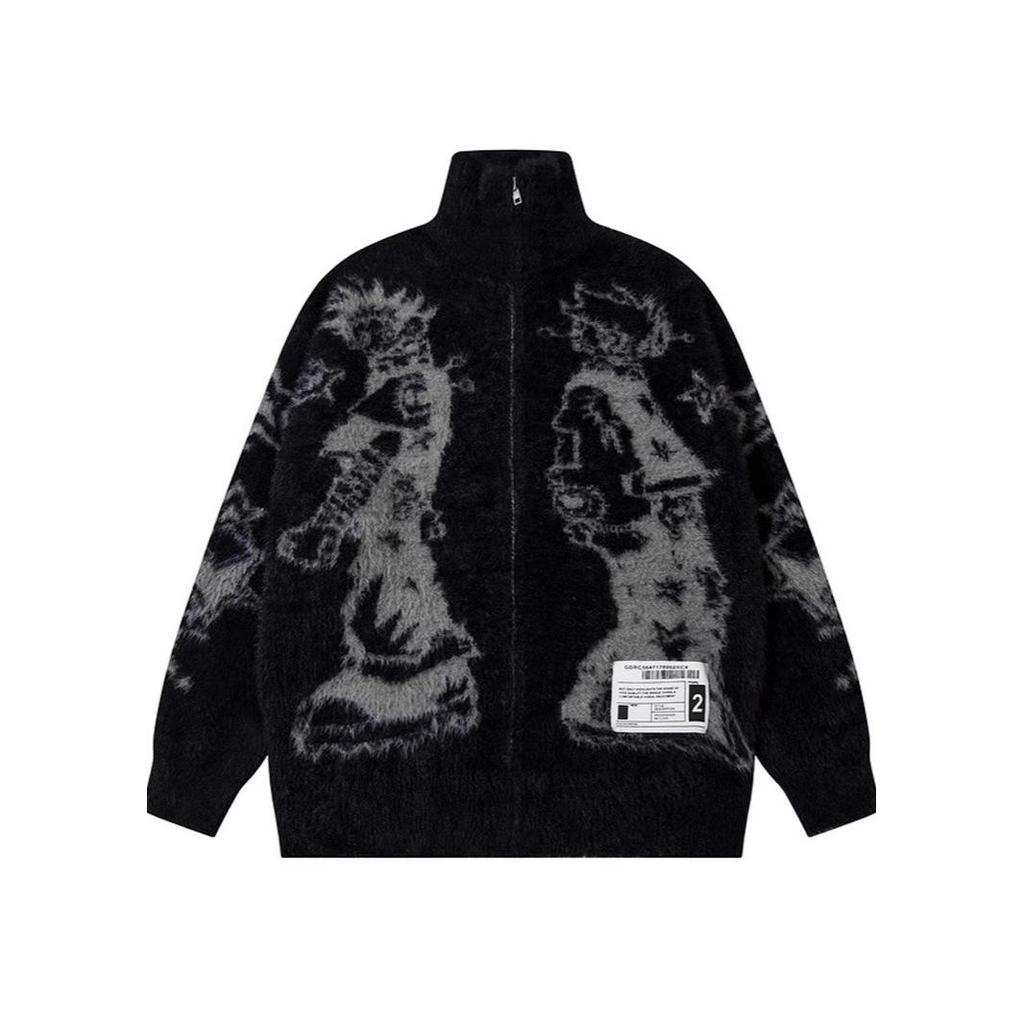 2024 Autumn/Winter Abstract Jacquard Loose Knit Cardigan for Men & Couples - Stylish & Unique