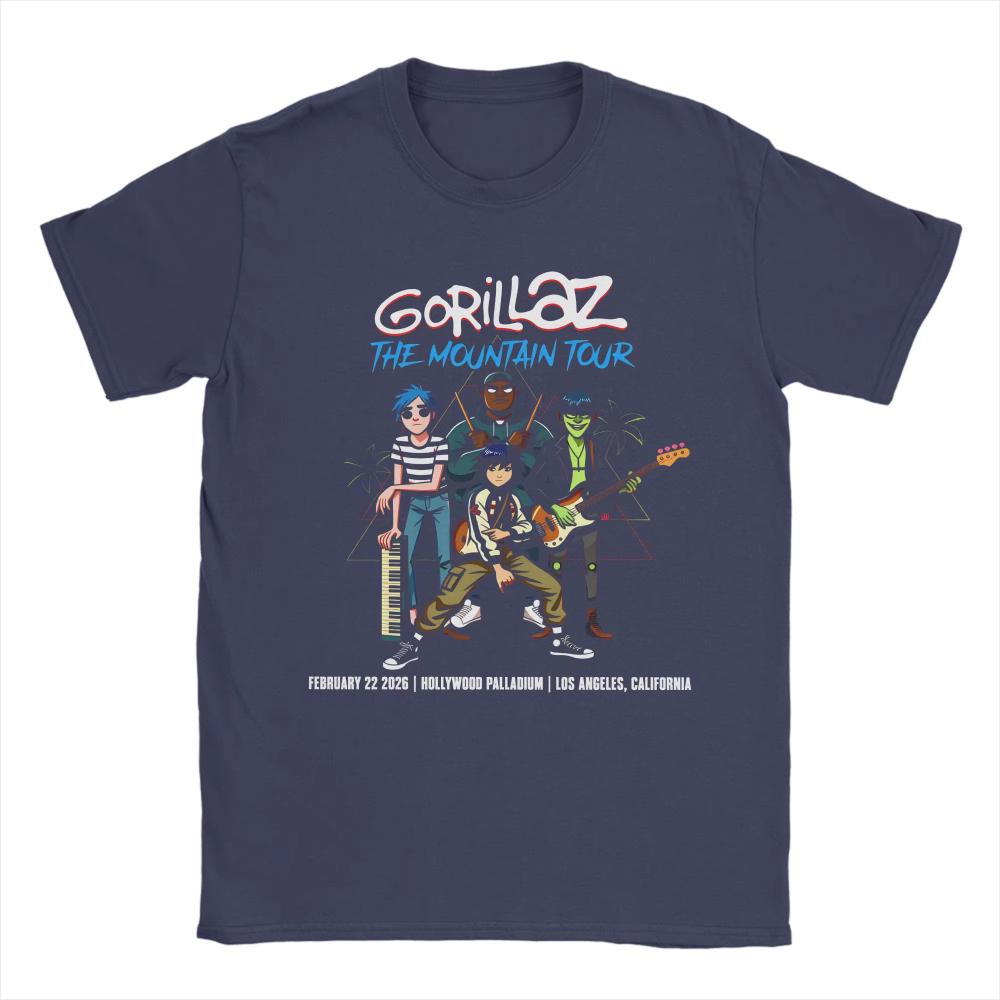 Novelty Gorillaz The Mountain Tour T-Shirt for Men Women O Neck Pure Cotton T Shirt Short Sleeve Tees Clothes