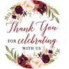 Andaz Press Fall Autumn Burgundy Maroon Floral Flowers Party, 2-Inch Round Circle Label Stickers, Thank You for Celebrating with Us Sticker, 40-Pack,