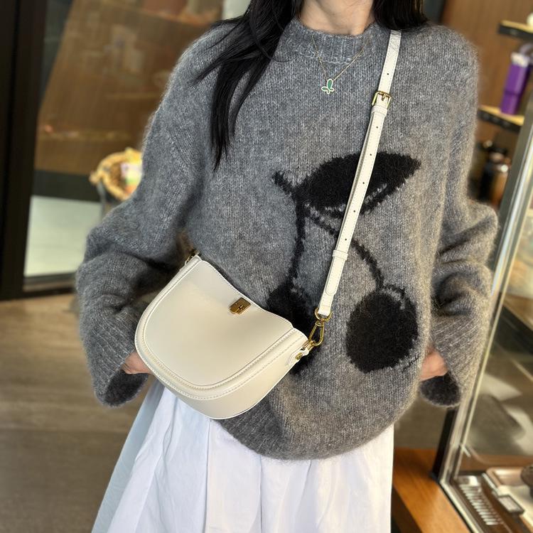 Women's Genuine Leather Crossbody Saddle Bag - 2024 Spring/Summer Trend, Advanced Texture, Popular Small Underarm Design