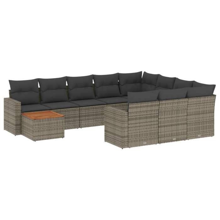 VidaXL Salon de Jardin avec Coussins 11 pcs, Canapés de Patio, Ensemble de Meubles, Mobilier de Terrasse Extérieur, Gris 3224310