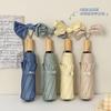 Three-fold eight-bone simple plain windproof creative solid wood handle female vinyl parasol small fresh umbrella