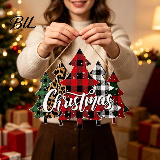 Multi Layered Tree Wall Art Christmas Wooden Sign Hanging Ornament, Multi-Layer Wood Plaque Rustic Holiday Decor with Rope, Merry Festive Door