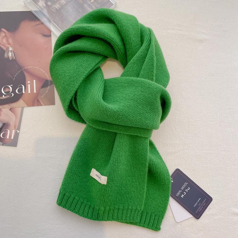 Pure wool scarf women's winter high-end solid color couple scarf men's new warm and versatile knitted scarf