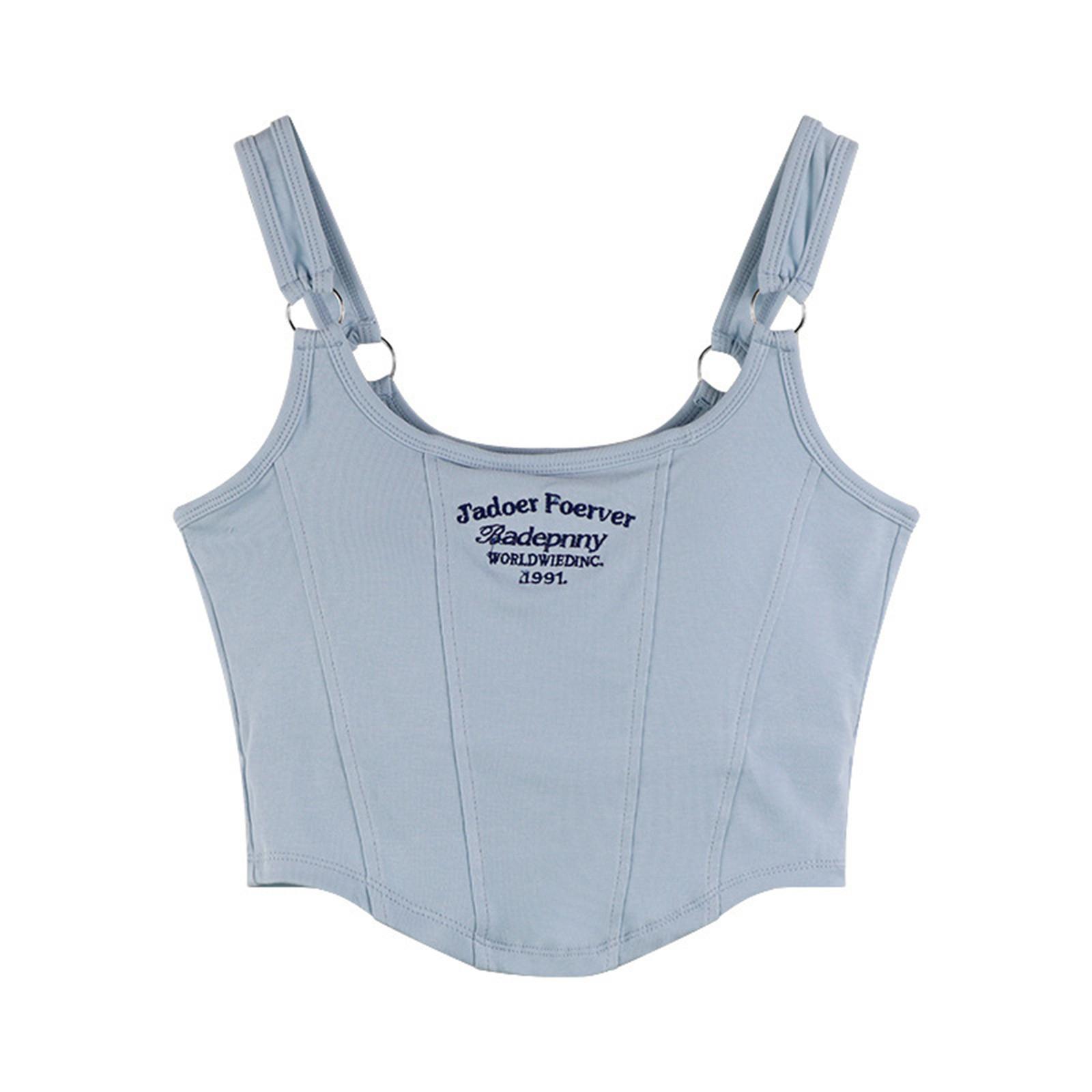 

Женский летний модный камзол с вышивкой букв и принтом, повседневный однотонный сексуальный жилет One Size светло-синий