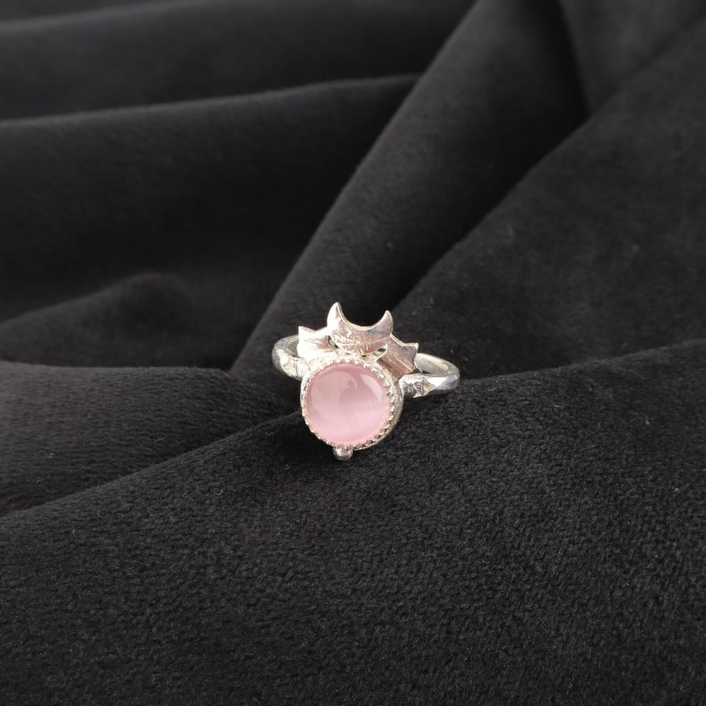 Natural Pink Cat's Eye Gemstone 925 Sterling Silver Jewelry Handmade Women Ring RR-67-39