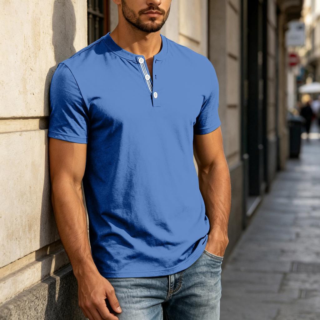 Men's Henley Neck Short Sleeve Shirt Casual Button Down Lightweight Breathable Cotton T Shirt for Everyday Wear