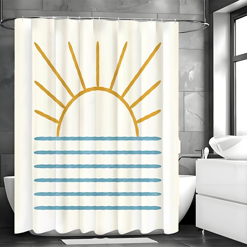 Sun Ocean Simple Modern Shower Curtain, Bathroom Decorative Shower Curtain, Waterproof Shower Curtain with Hooks