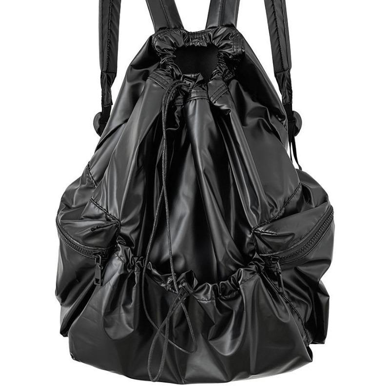 New silver schoolbag backpack women's travel lightweight niche design women's drawstring pleated backpack large capacity