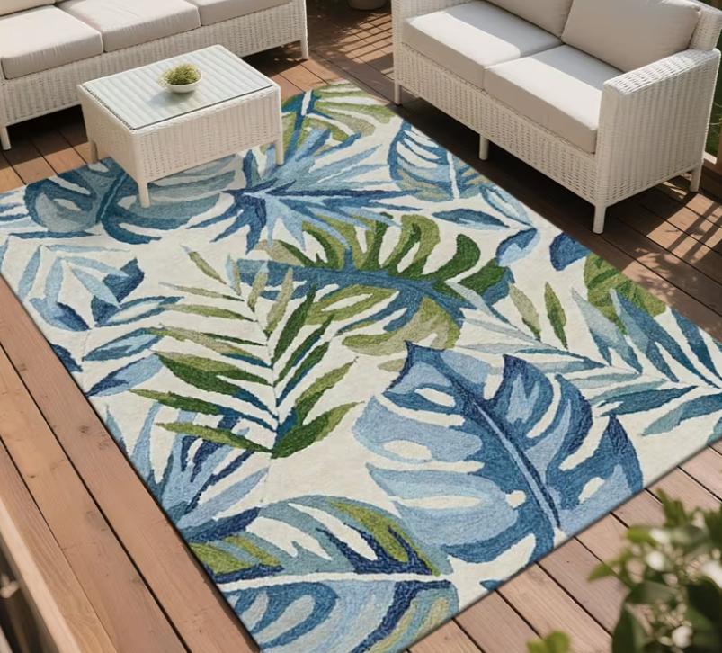 1pz Tappetino da Esterno con Fantasia Foglie Verdi Adatto per Patio, Prato, Portico, Balcone e Altri Usi Primaverili ed Estivi Tappeti da Esterno