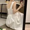 Čtvercový výstřih Bez rukávů Jednobarevné Zúžené v pase Letní šaty Sladké Elastický ramenní popruh Rozšířený velký lem Šaty na ramínka Streetwear