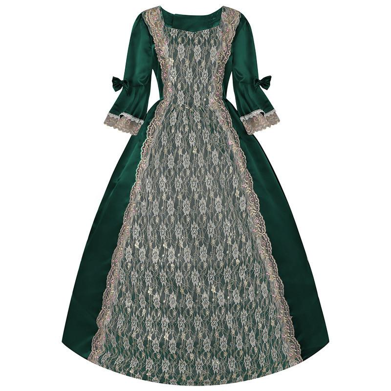 

Halloween Romantic European Court Dress Made Of Satin With Lace Accents For Womens Performances M зелений