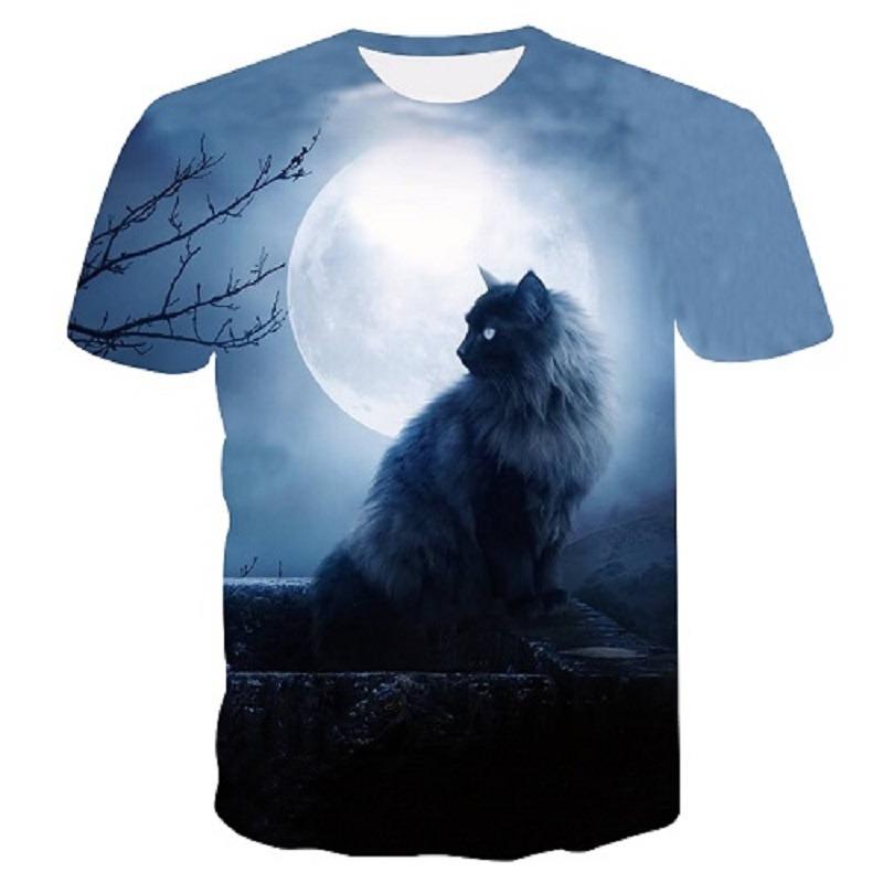 Tricou grafic amuzant cu pisică pentru bărbați, modă animal imprimat 3D, tricouri casual de vară cu gât rotund, tricouri de stradă, mâneci scurte