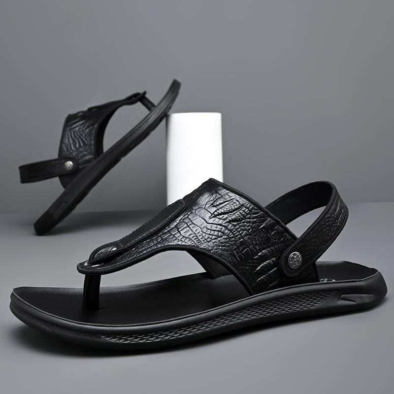 Fashion Outdoor Leather Summer Flip-flops Breath Casual Slip on Flats Dual-Purpose Men Sandals Comfort Slippers Quick Dry Male Half Drag