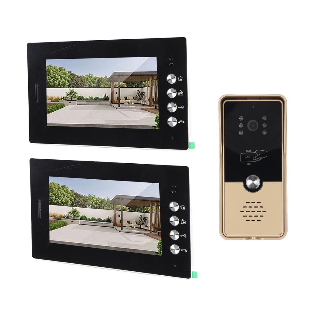 Video Intercom Entry System 2 Units 7 Inches HD Display Wired Video Door Phone Kit with 6PCS Access Cards for Villa Apartment