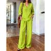 2026 New Women's Suit V-neck Long Sleeve Long Pants Solid Color Loose Casual Two-piece Set