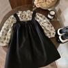 2024 Autumn Korean Mori Style Girls' Floral Shirt & Suspender Skirt Set