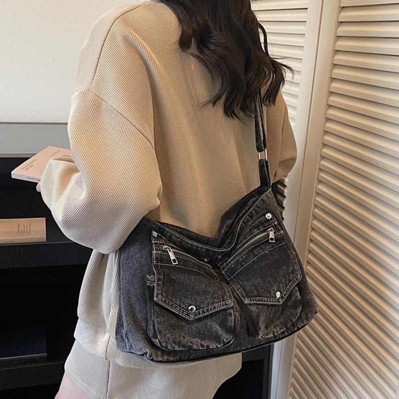 Borsa a tracolla messenger in denim vintage di grande capacità da donna