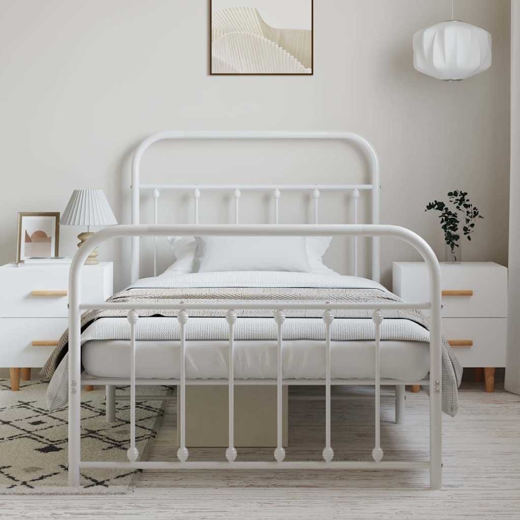 Metal Bed Frame with Headboard and Footboard White 100x200 cm