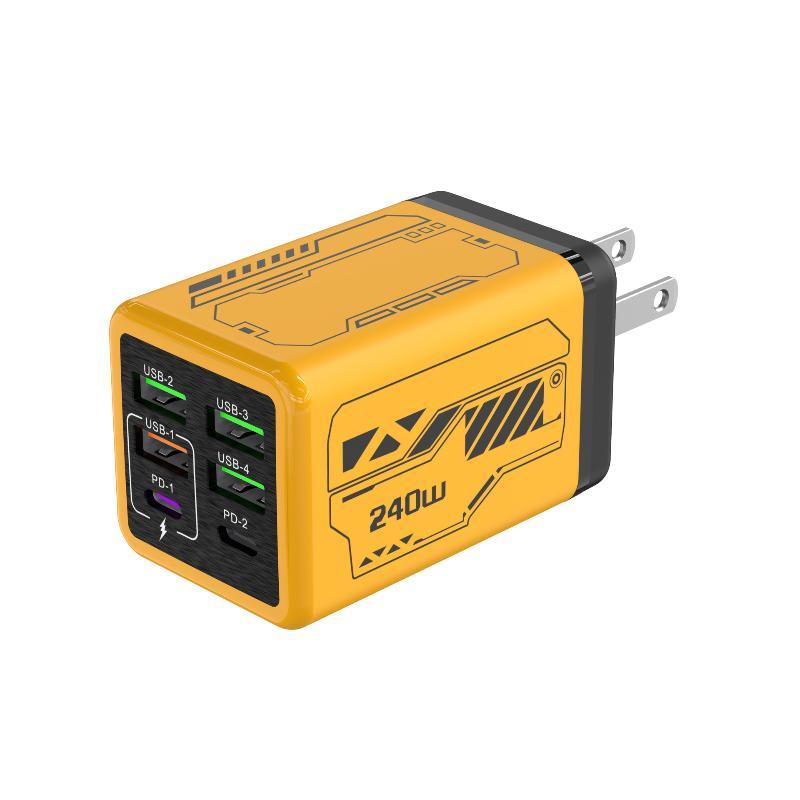 1Pcs 240W Fast Charging Wall Charger 4 Usb 2 Pd Ports Eu Us Plugs For Home Office Gaming Device Charging