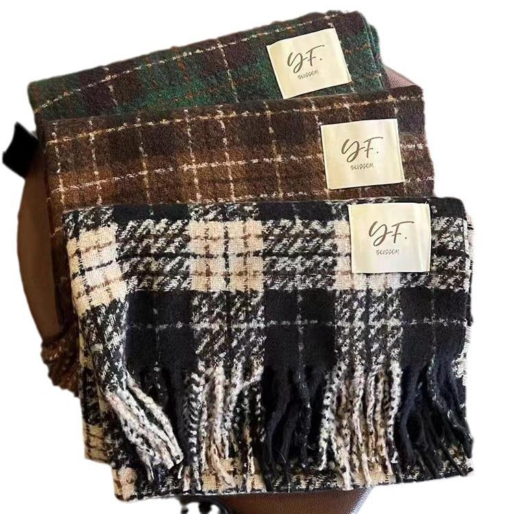 Korean Style Withered Rose Plaid Imitation Cashmere Scarf - Women's Winter Christmas Red Shawl