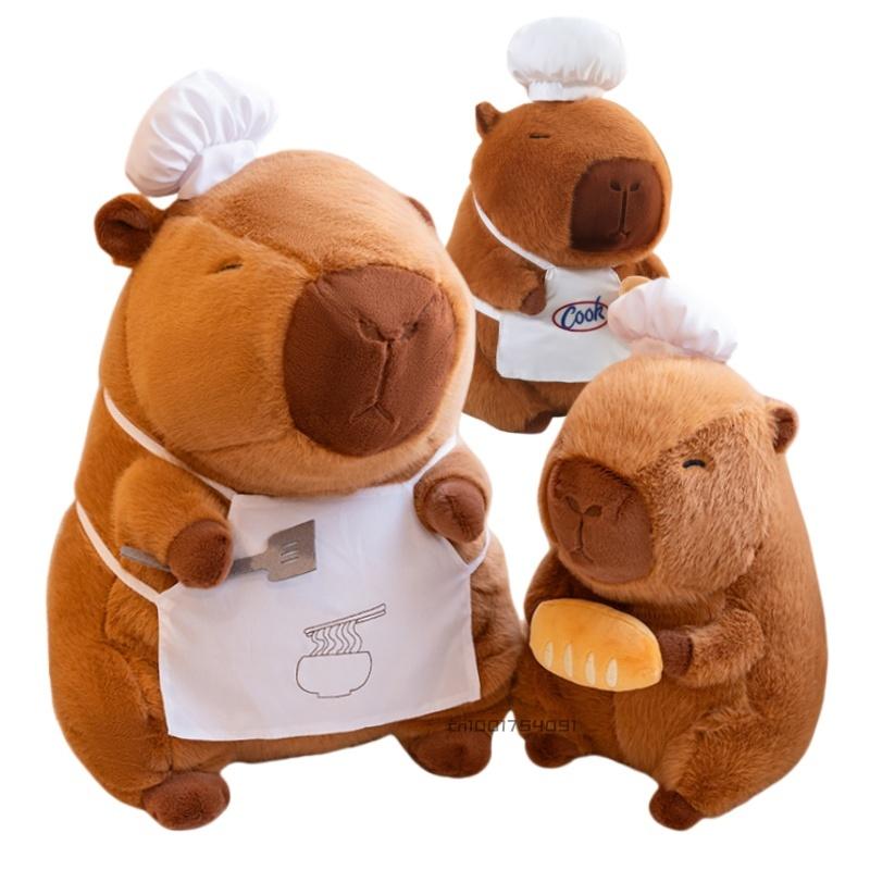 28-50cm Cook Apron Capybara Plush Simulation Baker Kapibala Anime Fluffty Toy Cute Bread Doll Stuffed Animal Soft Doll Xmas Gift