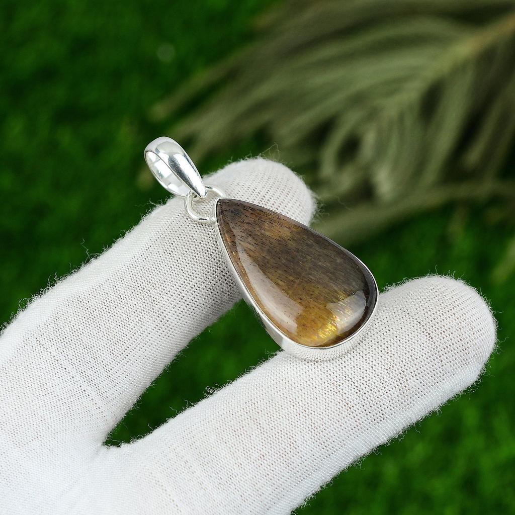 Pear Tiger Eye Stone 925 Sterling Silver Sacral Chakra Wife Boho Pendant Jewelry