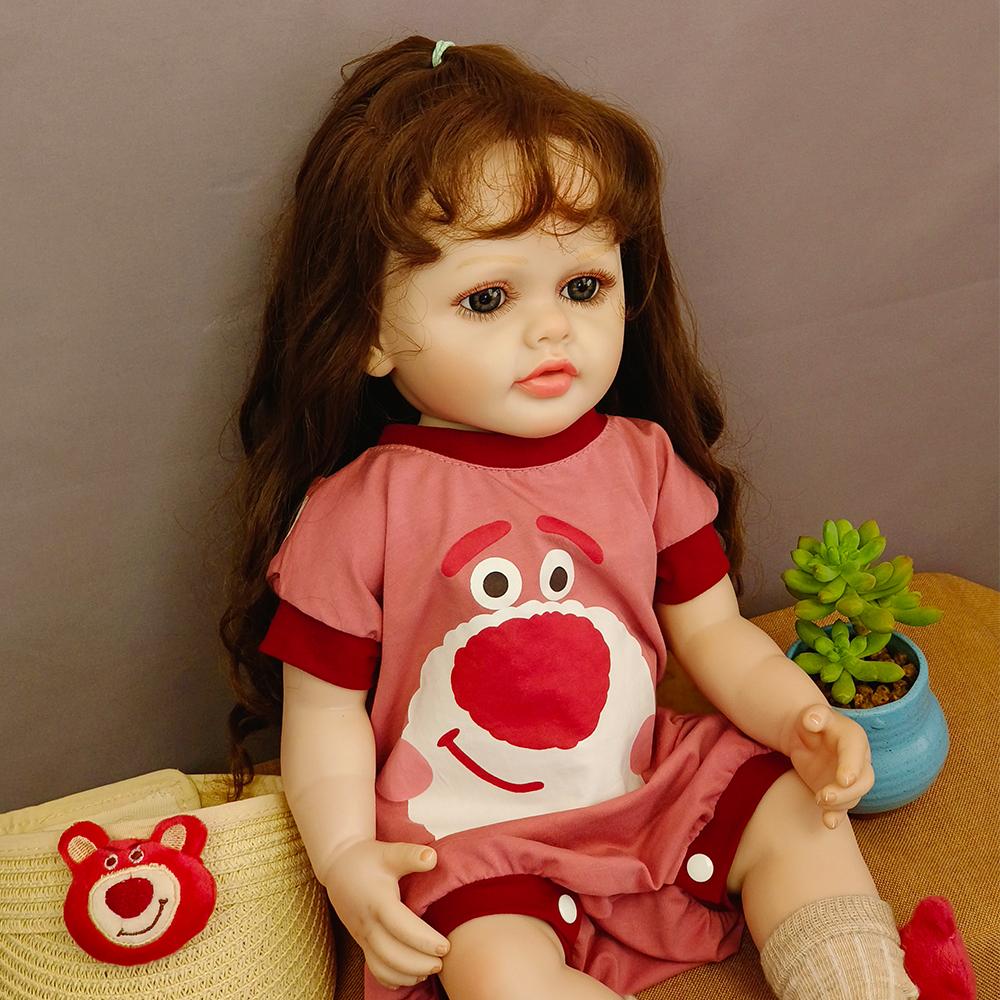 Papusa Renascuta de 55 cm Bebelusi realisti Renascuti Moale Silicon Complet Copil Cu Par Inradacinat pentru Fata Copilat Cadou de Zi de nastere