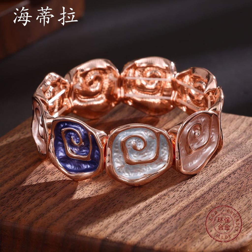 New Color Oil Geometric Rose Elastic Bracelet Fashion Premium Ladies Versatile Alloy Bracelet