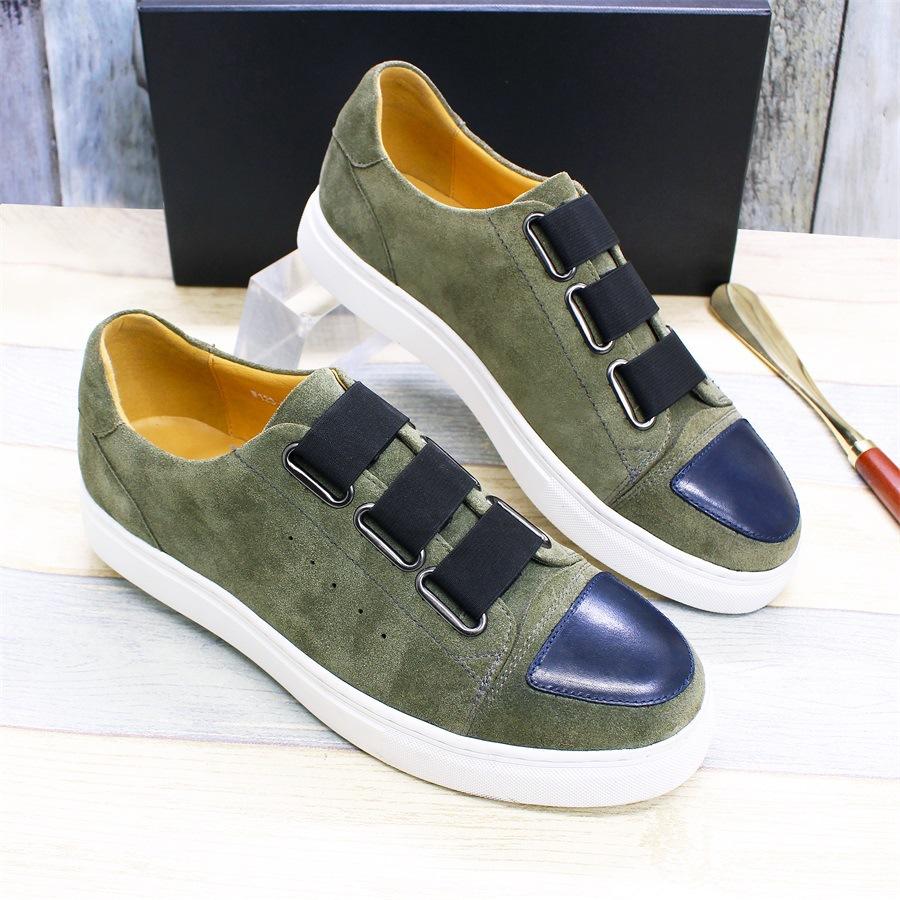 Casual Leather Shoes Large Size Shoes Men'S Leather Breathable Flat Comfortable Board Shoes Elastic Band Men'S Leather Shoes