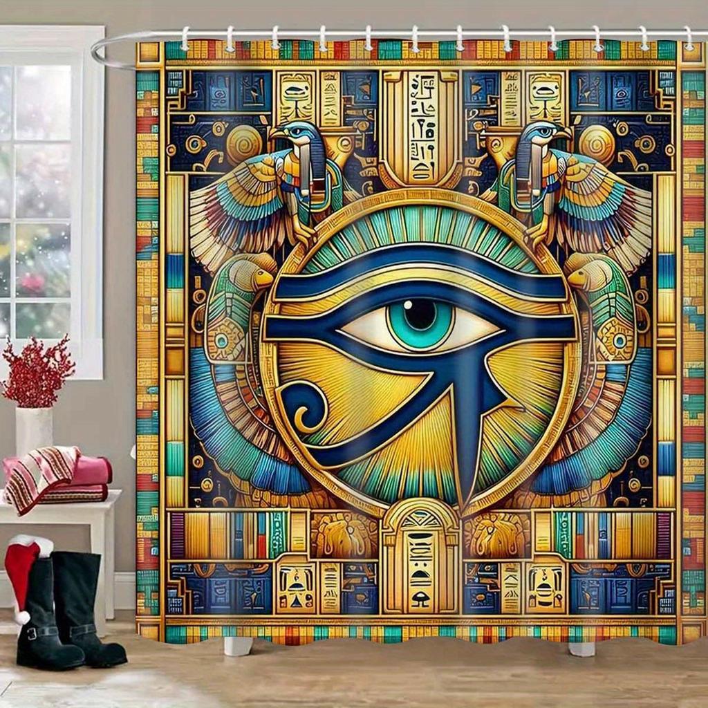 Ancient Egyptian Eye of Horus Print Waterproof Shower Curtain for Bathroom, Mythical Design High-End Toilet Partition Curtain
