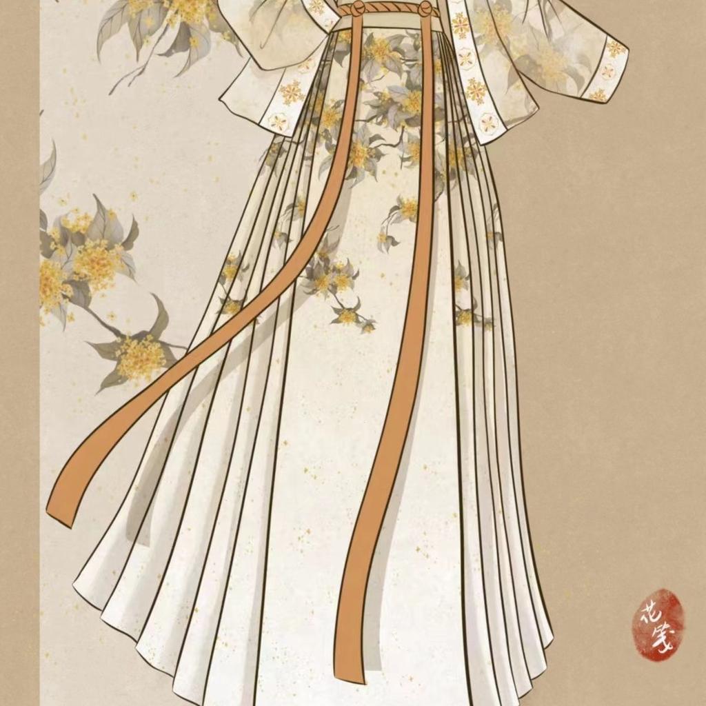 Chinese Ming Dynasty Style horse-face  Skirt Osmanthus Print Daily Suit For Women