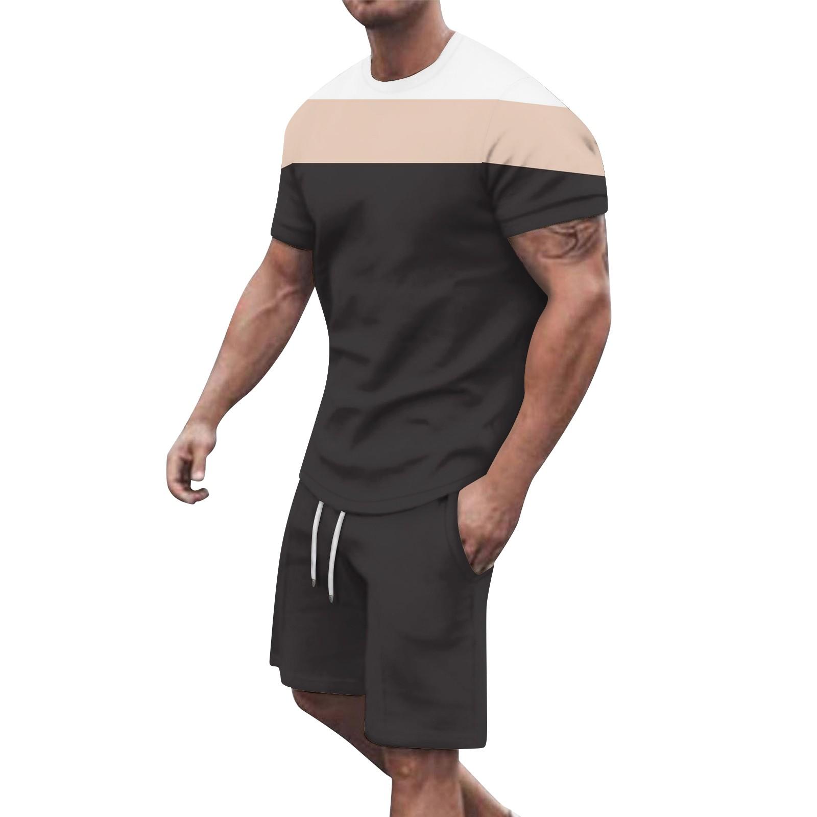 

Men s Color Shoulder Short Sleeved Shorts Breathable Men s Casual 2-piece Set XXXXXXL