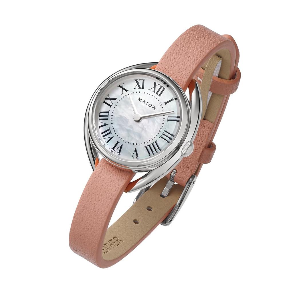 Authorized Dealer Matow Watch Solar Powered Watch Leather Strap mw001005pnkss Round Silver [MATOW] Women's [Shiki] White/Gomphrena