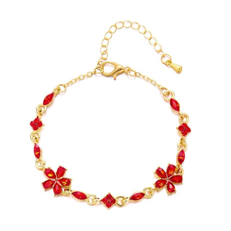 New Fashion Luxury Colorful Zircon Flower Bracelet For Women Girls Sweet Gold Color Crystal Adjustable Bracelet Jewelry Gift