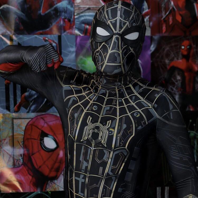 Iron Spider 3 Costume Noir et Or No Way Home Bodysuit Cosplay Combinaison Stretch Spandex Costume d'Halloween pour Homme Adulte