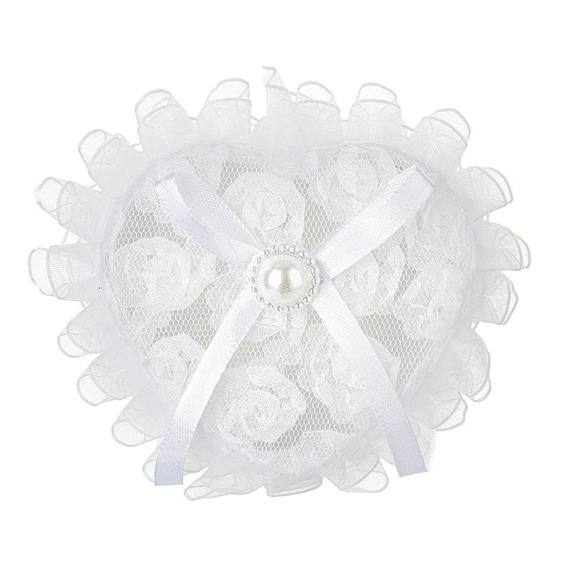 Wedding Rings Presentation Box With Lace and Heart Shape Design Rings Display Holder Case with Pillow for Formal Occasion