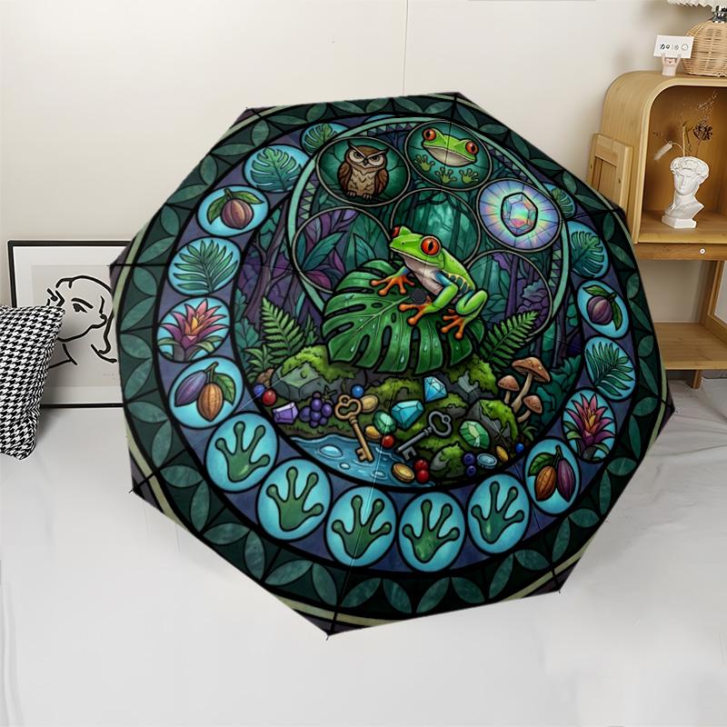 Forest Mystery Symbols pattern umbrella, portable and foldable design, 8 ribs, a casual accessory for Halloween, Christmas, and birthday gifts.