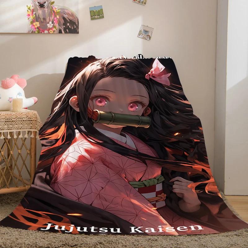 Anime Fleece Blanket Sofa Winter Warm A-Demon Slayer Bed Camping Custom Nap Fluffy Soft Blankets King Size Microfiber Bedding
