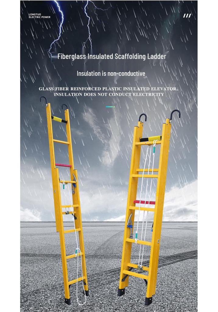 Fiberglass Insulated Telescopic Ladder for Electricians - Portable Lifting and Power Maintenance Household Ladder.