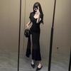 2025 Temperamental French Style Slimming Summer Slit Dress - Women's Sexy Short Sleeve Design